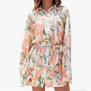 Floral Button-Up Dress with Belt